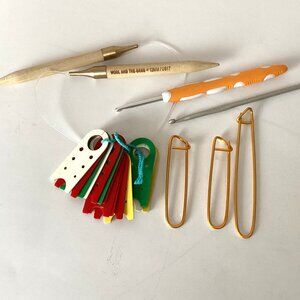 Bundle of Knitting Crochet Notions Circular Needle Yarn Stitch Holders Hooks